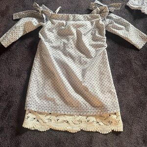 Red Carter blue stripe dot white lace mini dress